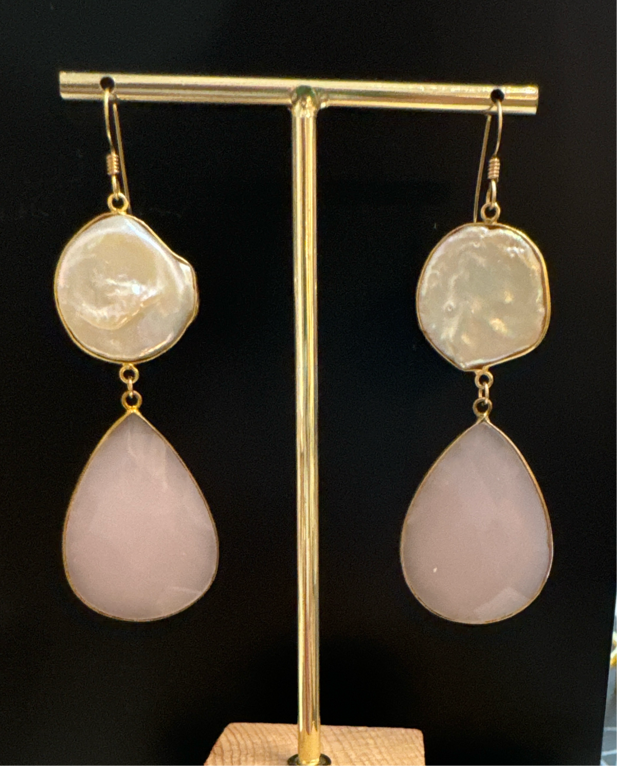 ALD Mother of Pearl Rose Quartz Drop Earrings