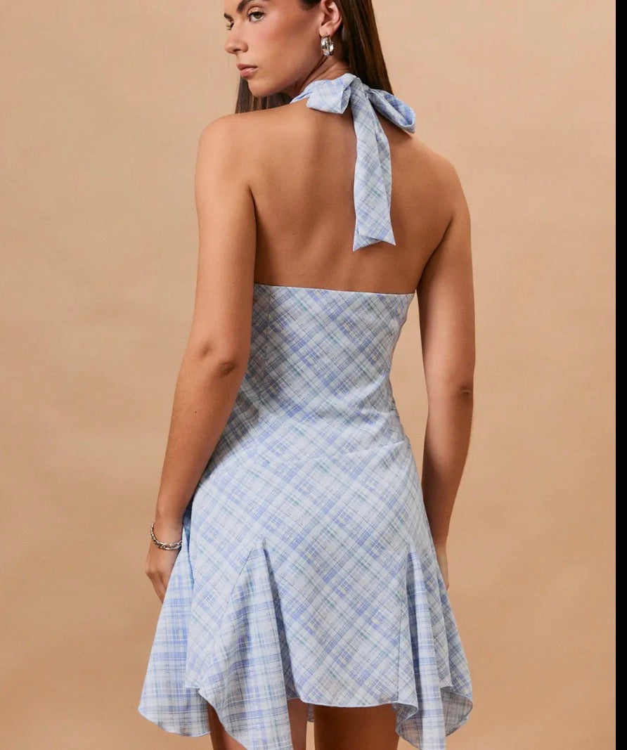 Halter Neck Plaid Mini Dress