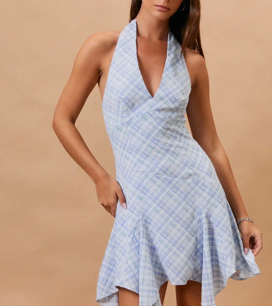 Halter Neck Plaid Mini Dress