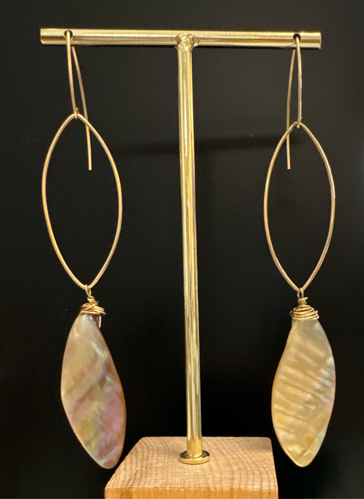 ALD gold filled oval w mother of pearl oval drop earrings