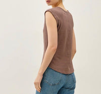 Sepia Cotton Scoop Neck Cap Sleeve Top