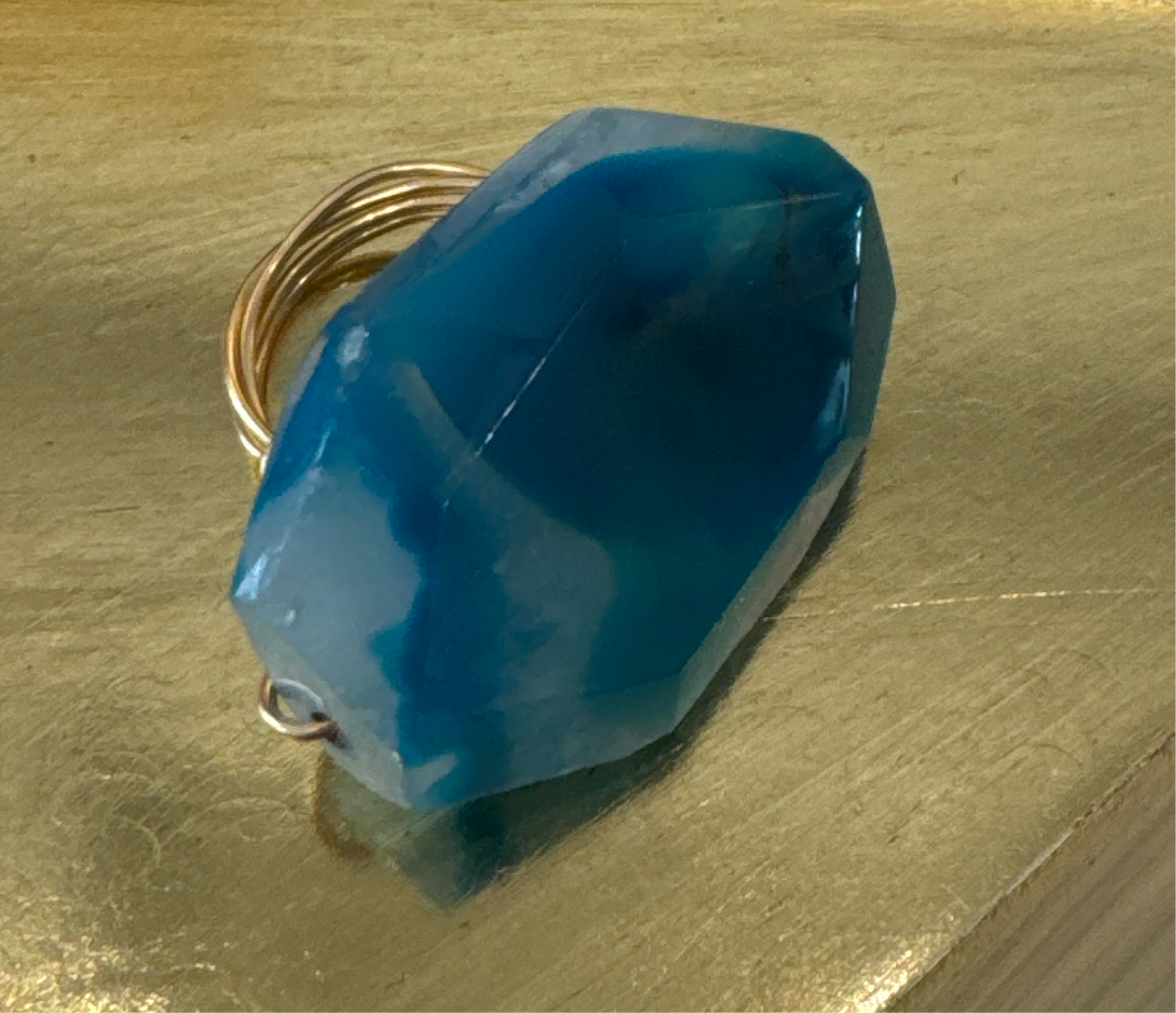 ALD blue agate w gold filled ring