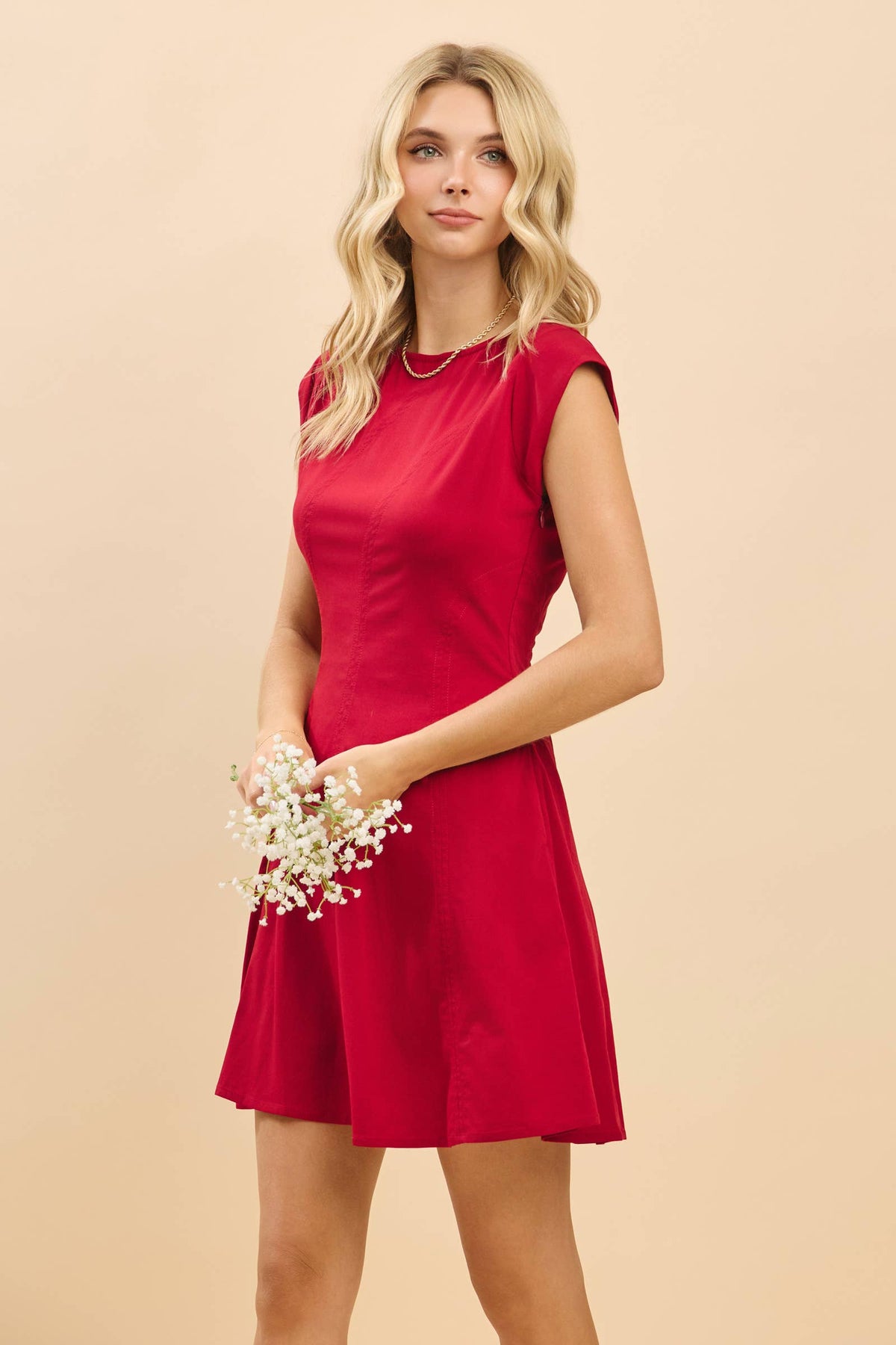 Gameday Boat Round Neckline Cap Sleeve Mini Dress