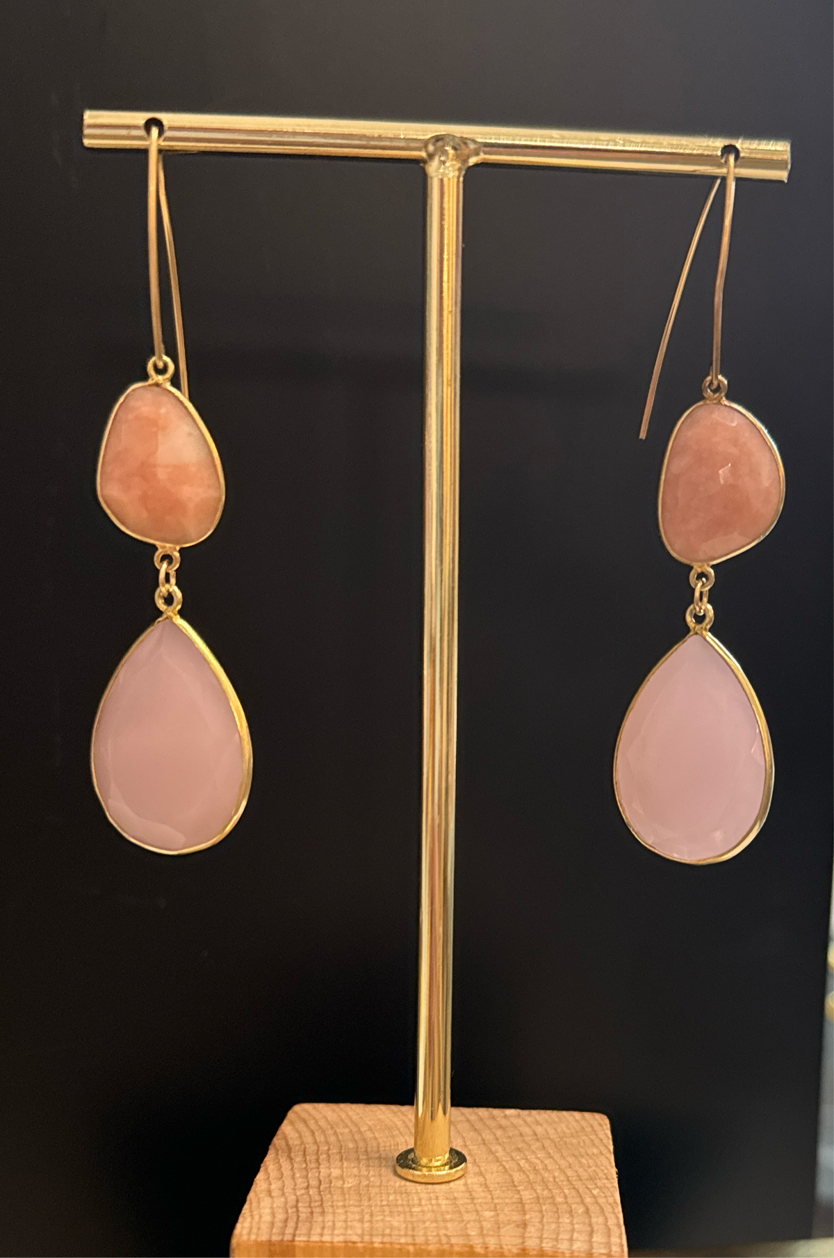 ALD two pink rose quartz drop earrings