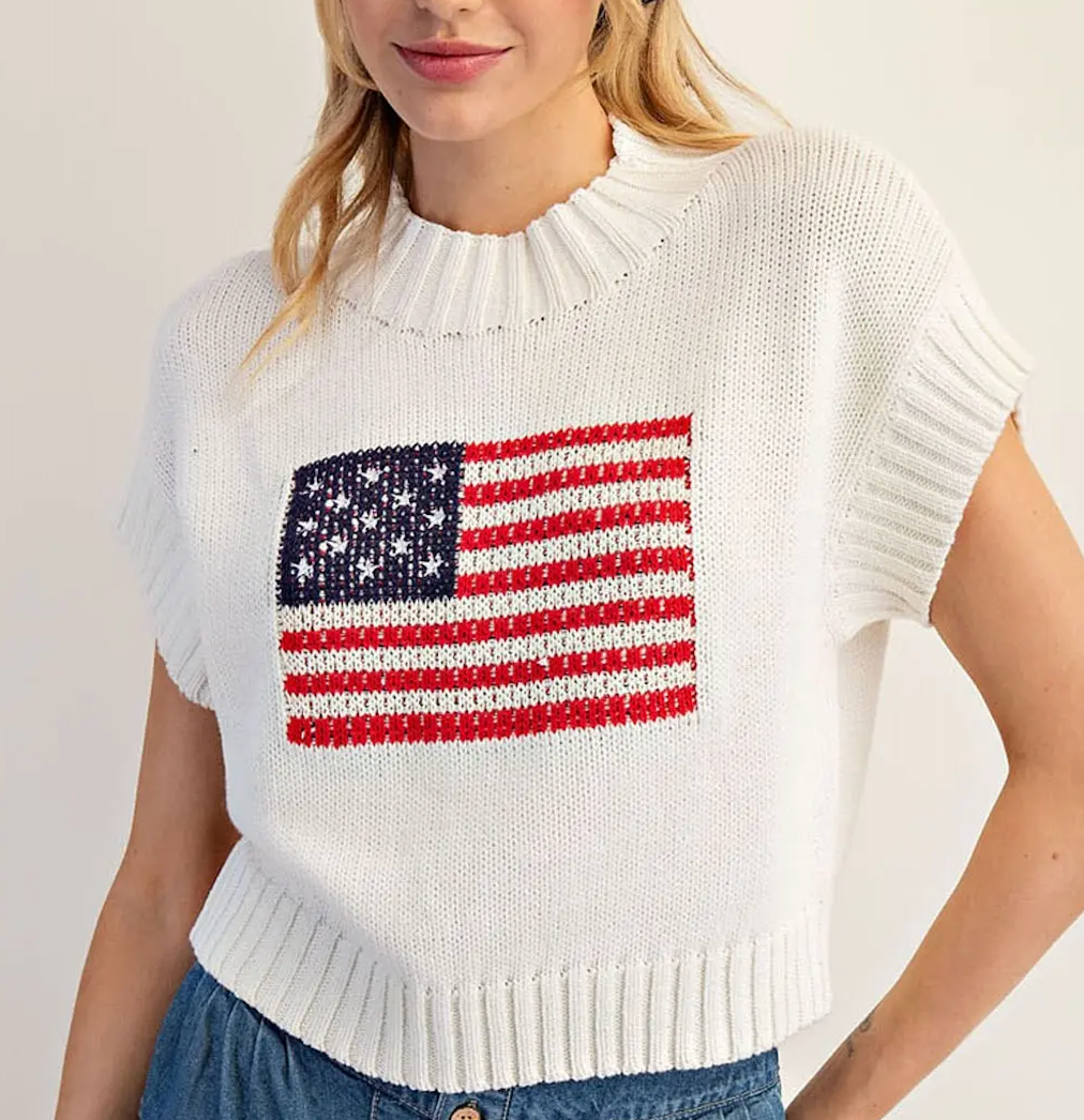 American Flag Mock Neck Sweater Top