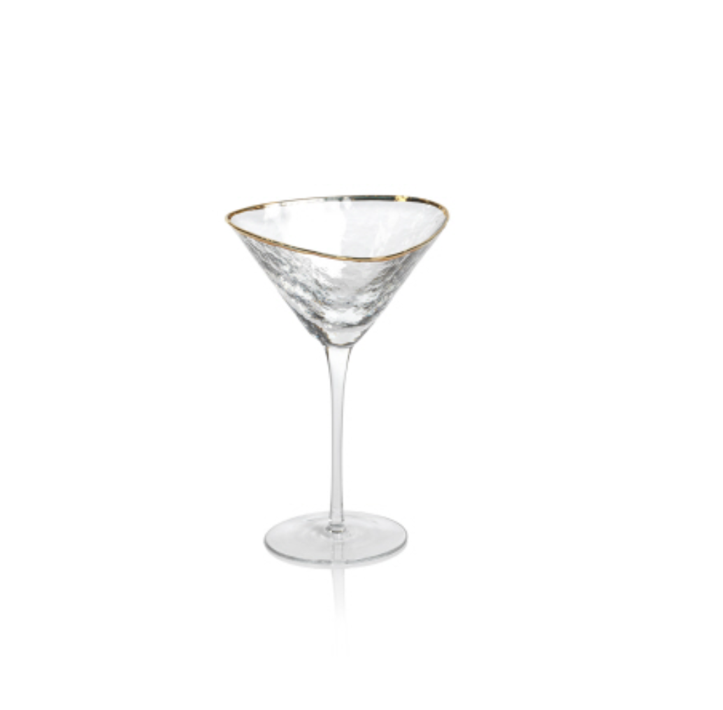 Zodax Aperitivo Triangular Martini Glass, Clear with Gold Rim