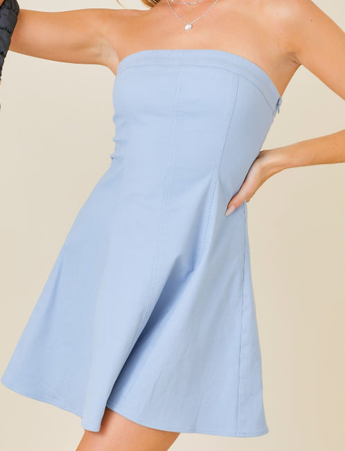 Aqua Strapless Mini Dress