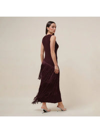 Asymmetric Fringe Maxi Dress - Burgundy