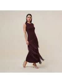 Asymmetric Fringe Maxi Dress - Burgundy