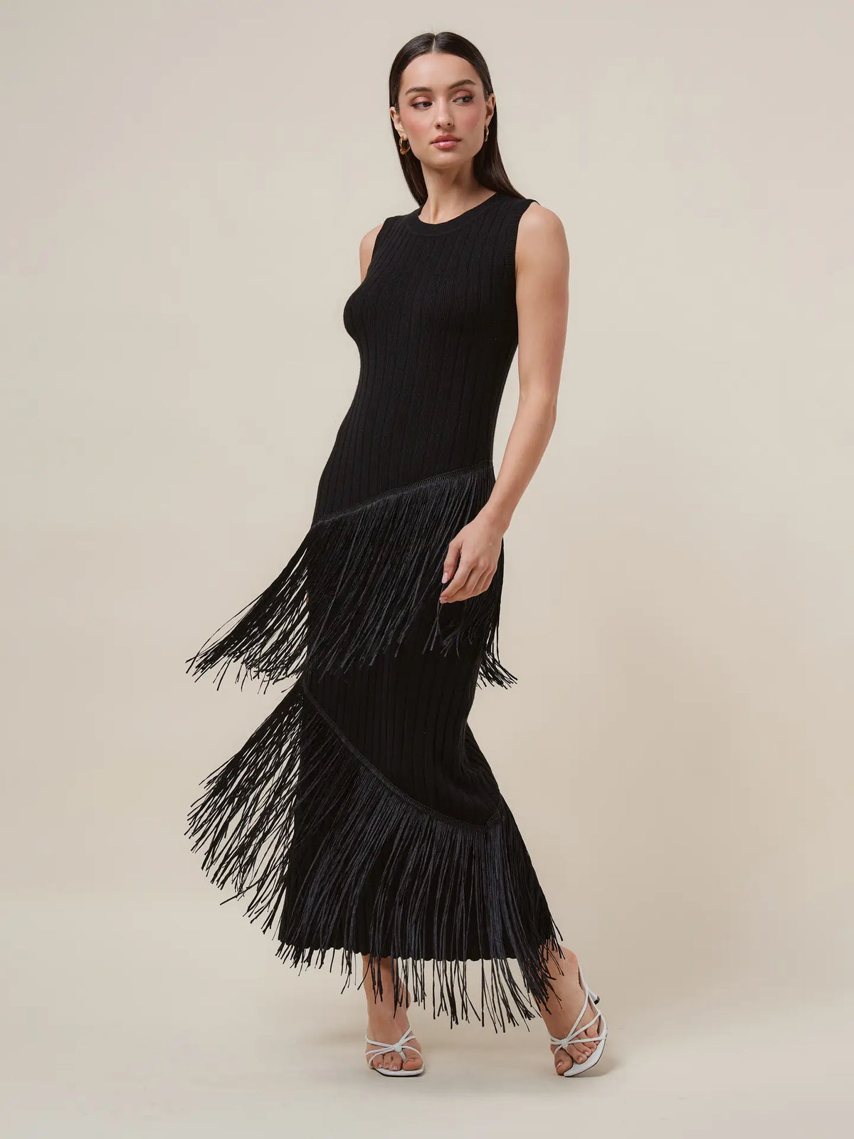 Asymmetric Fringe Maxi Dress - Burgundy