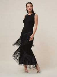 Asymmetric Fringe Maxi Dress - Burgundy