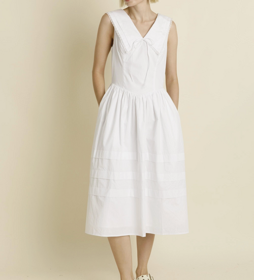 Sailor Collar Midi Dress - White M