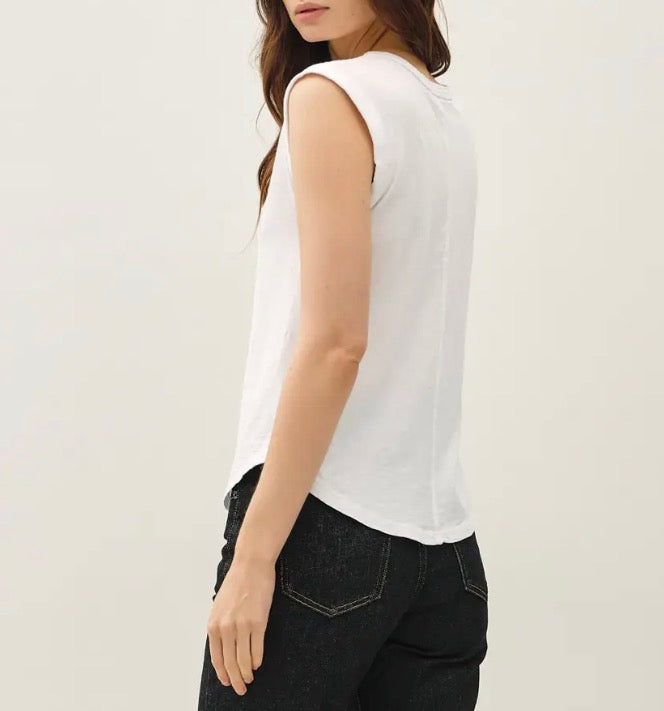 White Cotton Scoop Neck Cap Sleeve Top