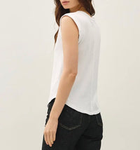 White Cotton Scoop Neck Cap Sleeve Top