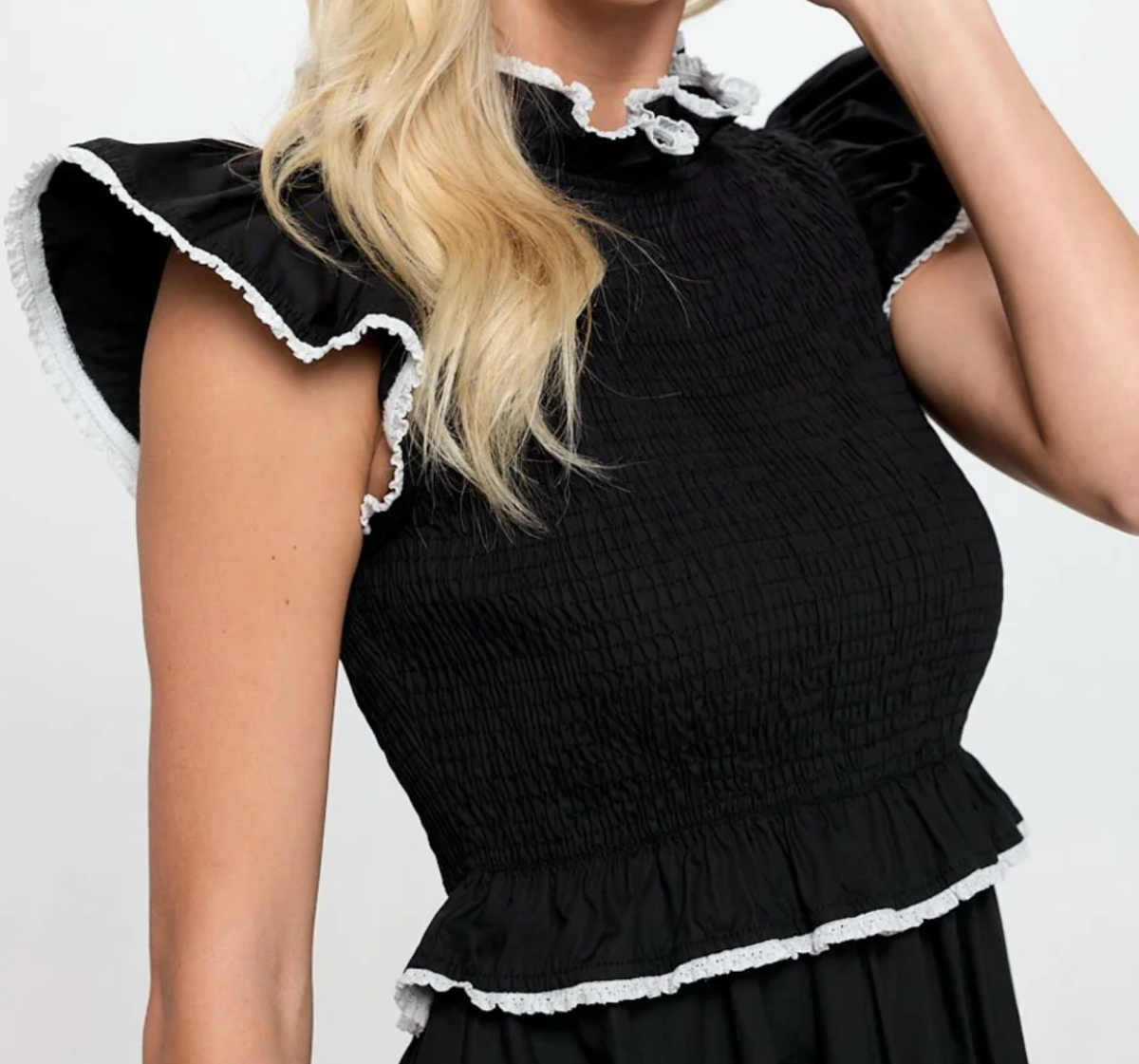 Black Poplin Crochet Trim Dress