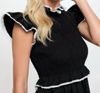 Black Poplin Crochet Trim Dress
