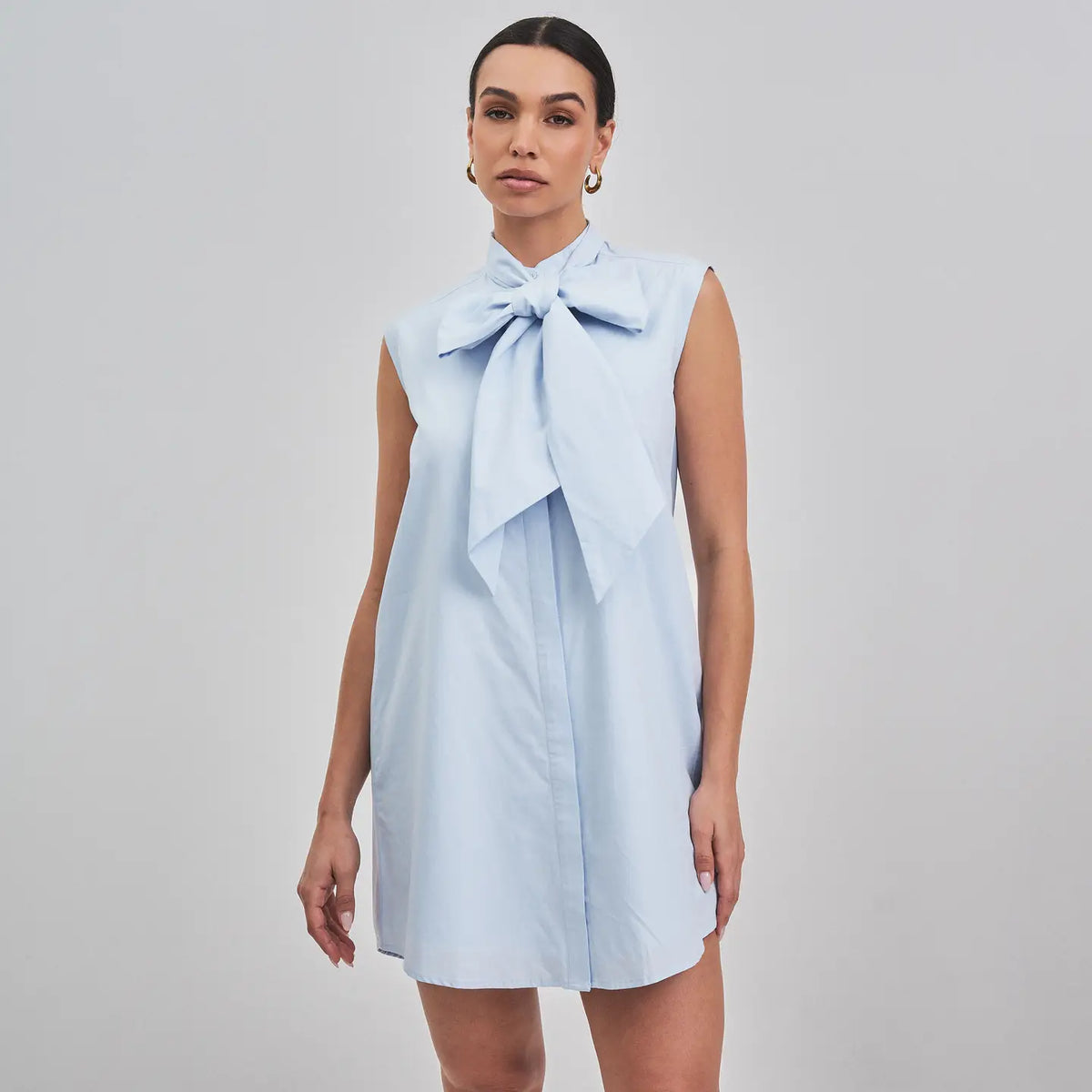 Bow Tie Neck Mini Dress - Sky Blue