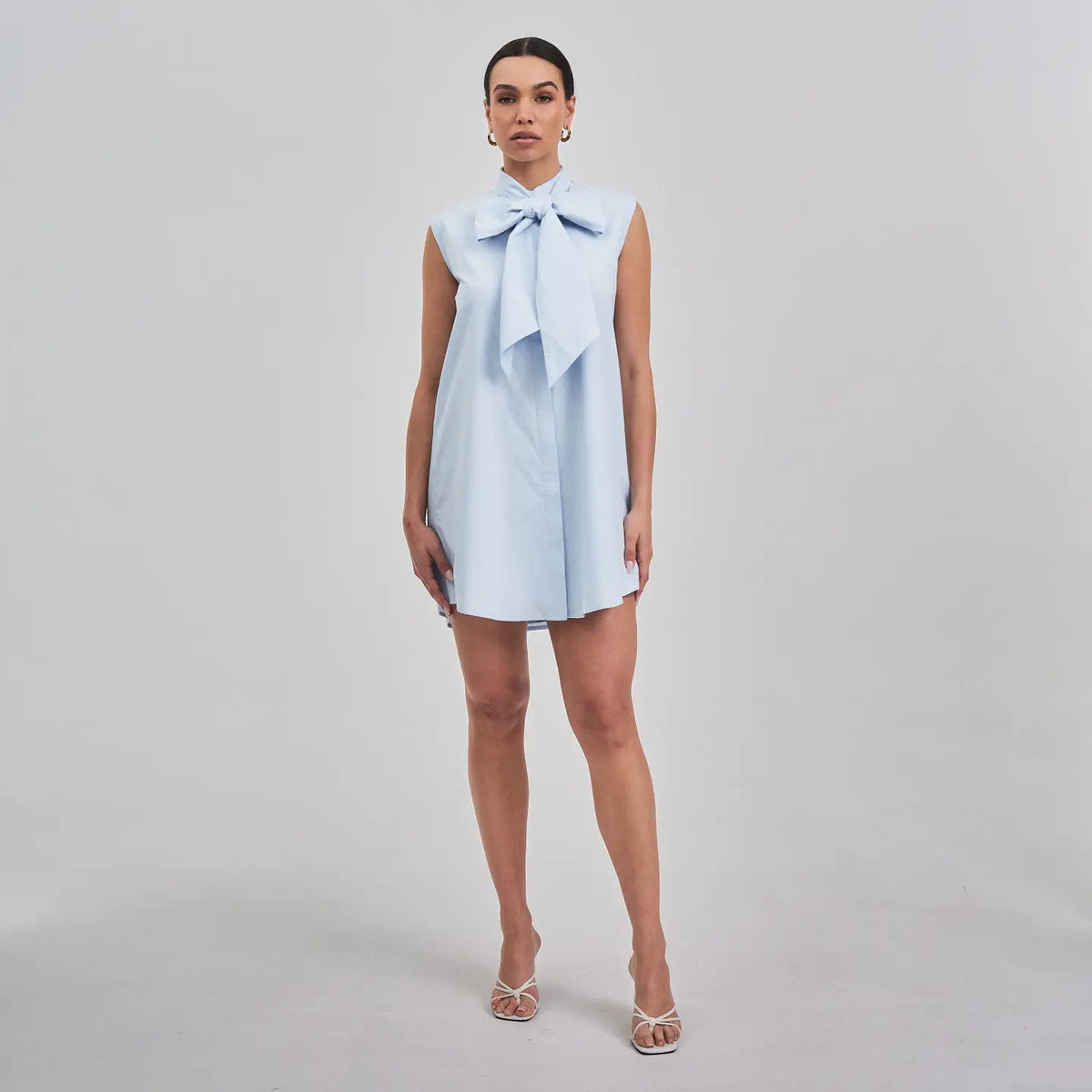 Bow Tie Neck Mini Dress - Sky Blue