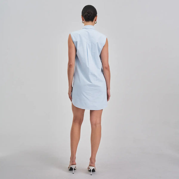 Bow Tie Neck Mini Dress - Sky Blue