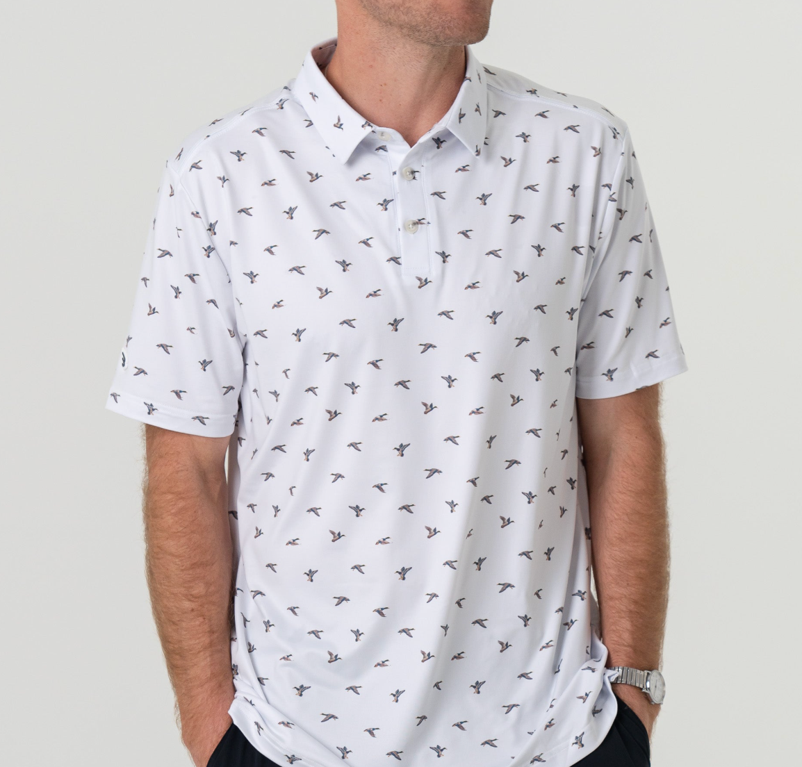 Burlebo - Performance Polo - Ducks Flying In White