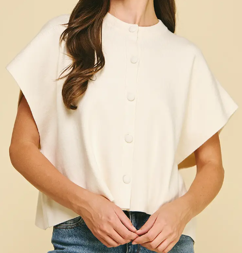 Button Down Cap Sleeve Sweater