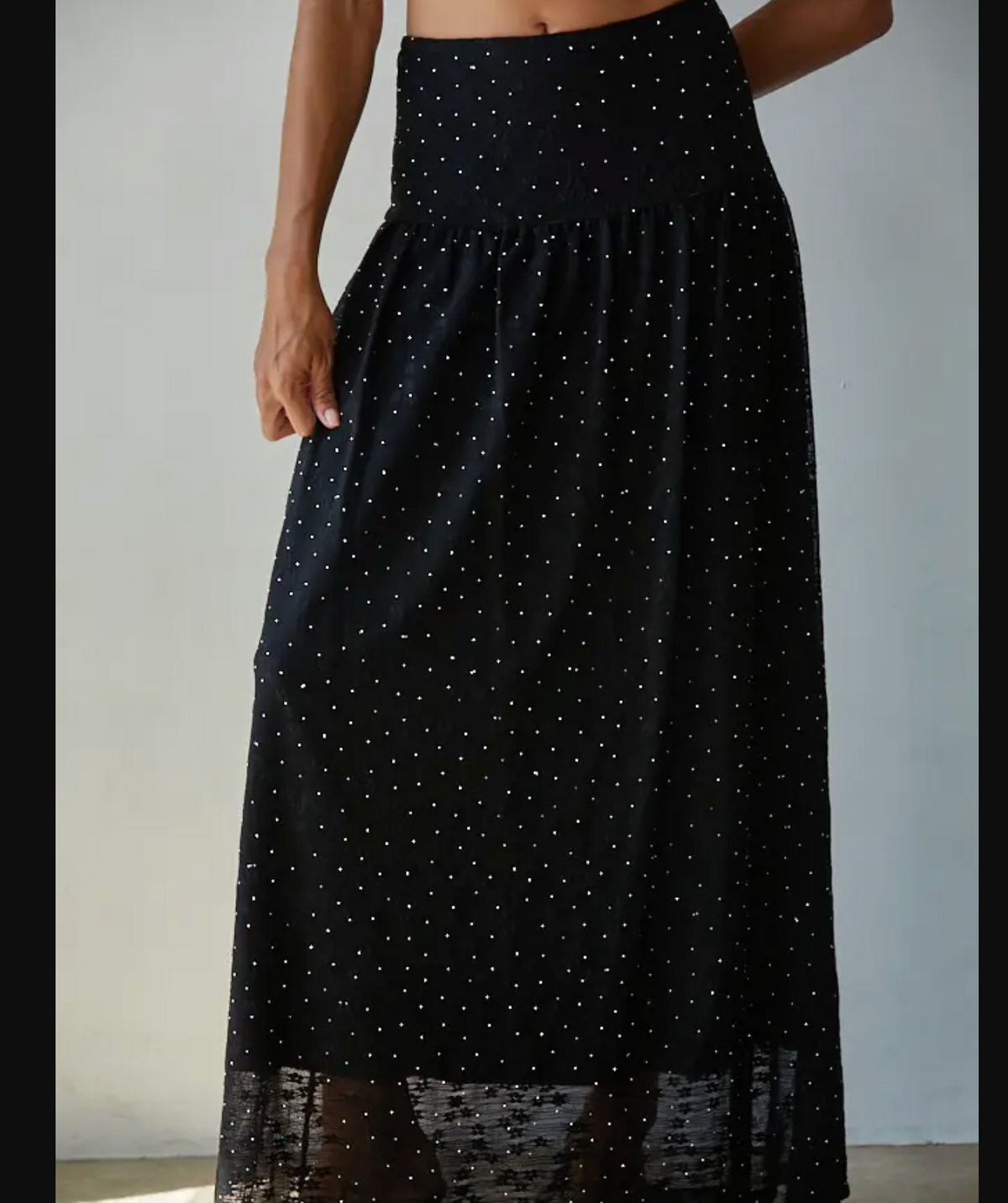 Woven Nylon Spandex Beaded Midi Skirt