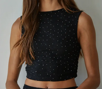 Woven Nylon Spandex Beaded Sleeveless Top