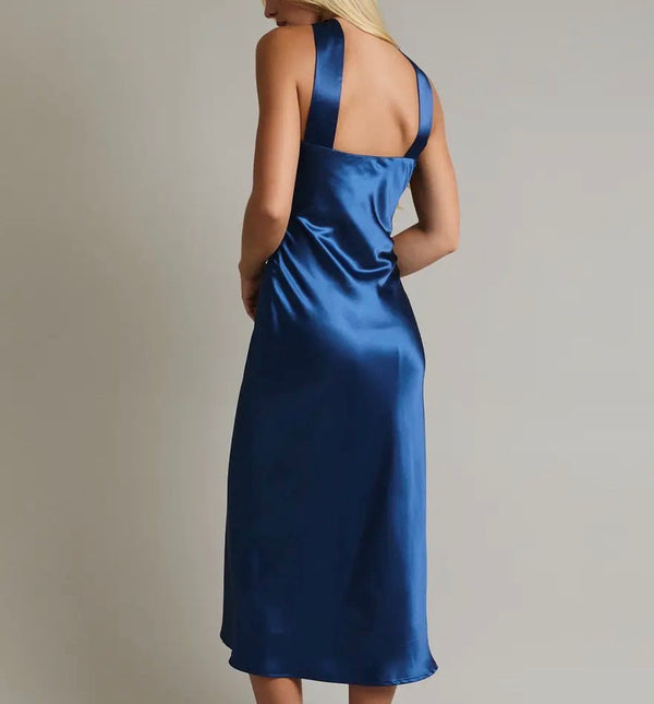 Strapless Scarf Detail Bias Satin Midi Dress