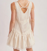 Satin Slip V-Neck Lace Trimmed Babydoll Mini Dress
