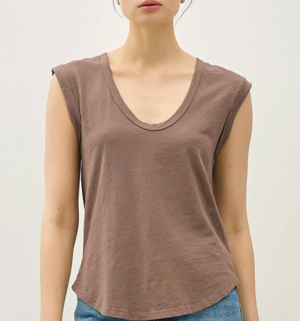 Sepia Cotton Scoop Neck Cap Sleeve Top