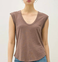 Sepia Cotton Scoop Neck Cap Sleeve Top