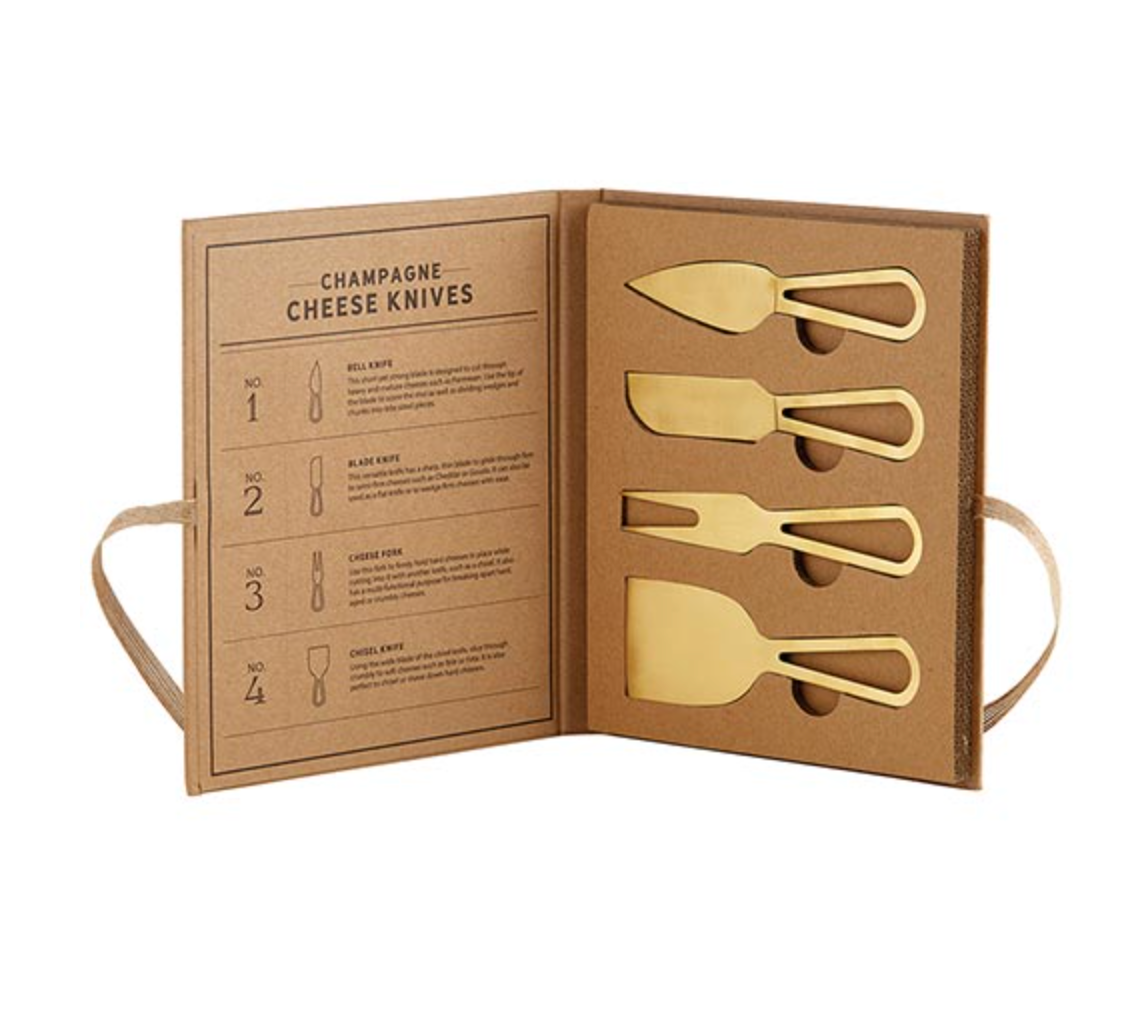 Champagne Gold Cheese Knives Book Box