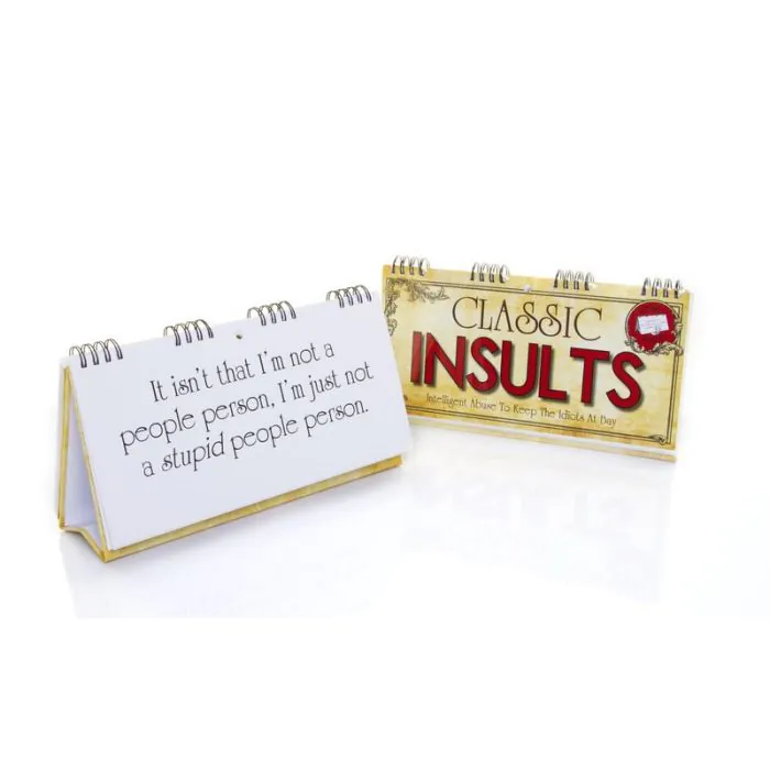 Classic Insults flip book open to a page to see jokes