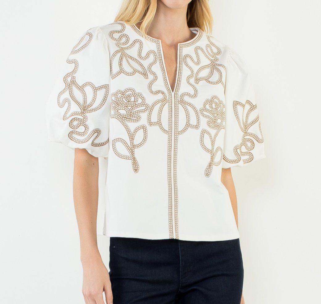 Corduroy Top With Embroidered Detail