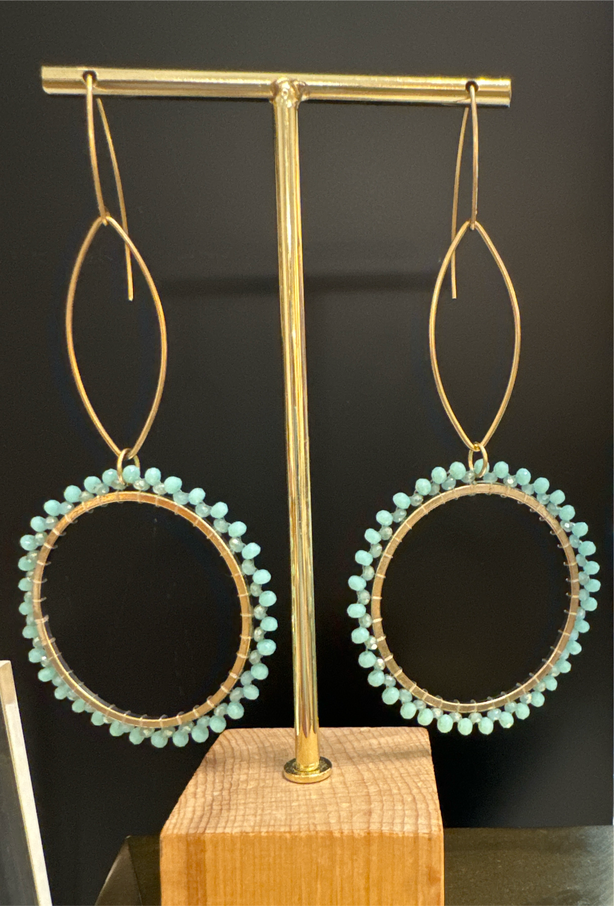 ALD gold filled oval w circle small chalcedony stones earrings