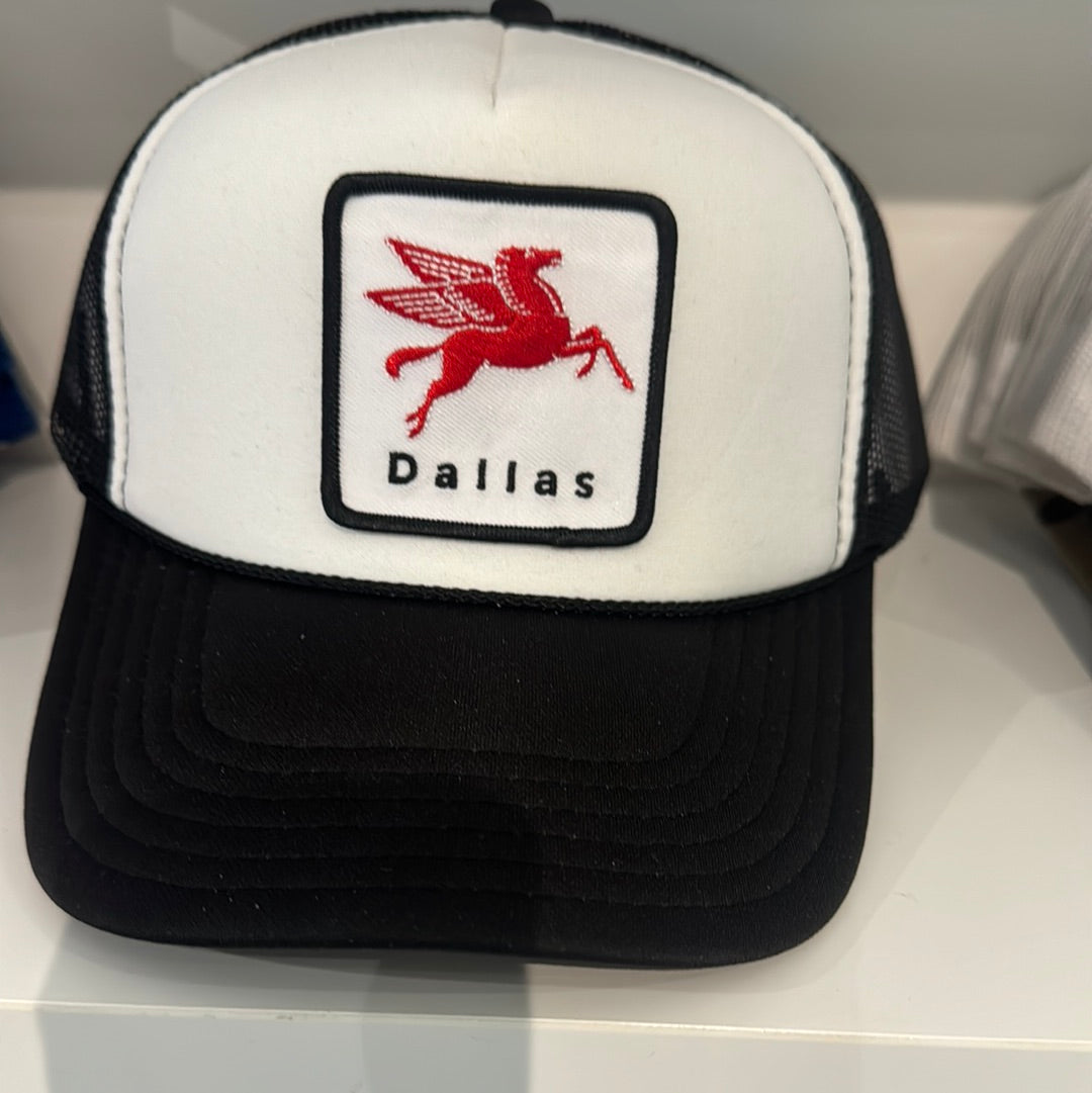 Dalls Pegasus Hat with a white front and black mesh back and visor