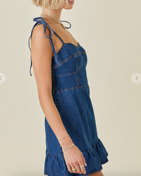 Day + Moon Denim Mini Dress With Shoulder Ties