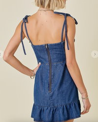 Day + Moon Denim Mini Dress With Shoulder Ties