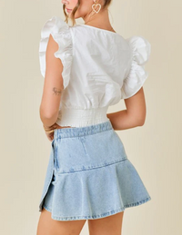 Day + Moon Rouched Ruffle Top With Ruffle sleeves