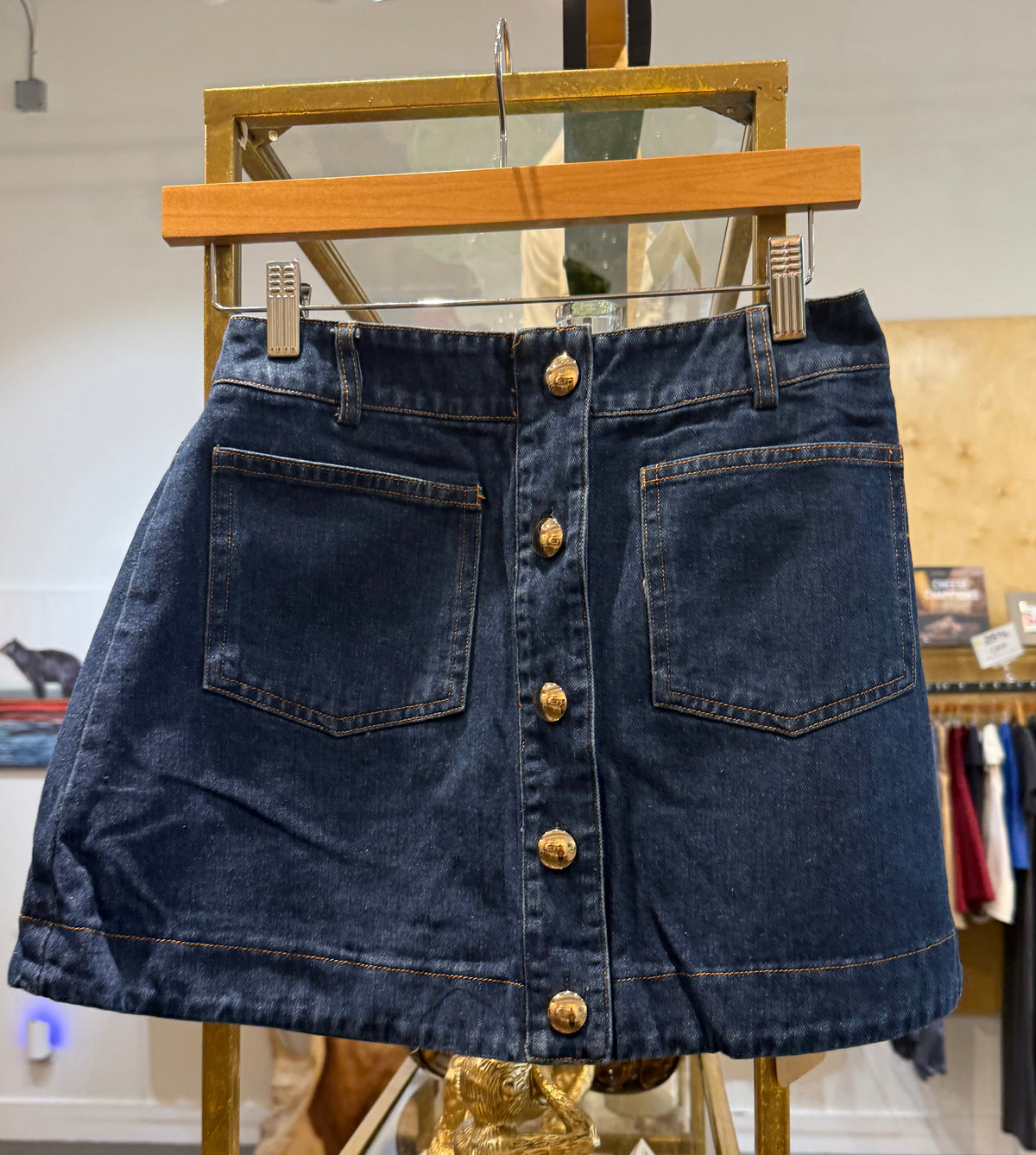 Denim Mini Skirt with Gold Buttons