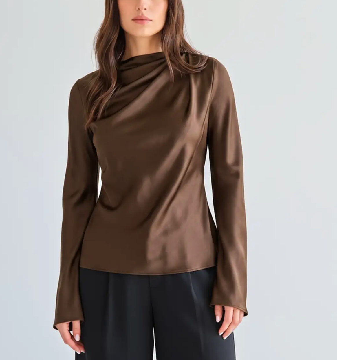 Draped Satin Blouse Chocolate