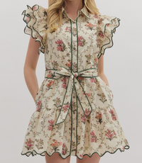 Entro Belted Button Up Floral Mini Dress