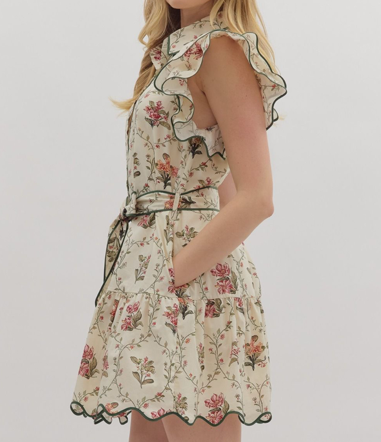 Entro Belted Button Up Floral Mini Dress