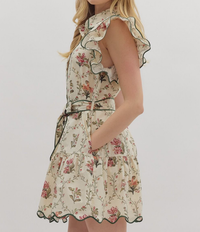 Entro Belted Button Up Floral Mini Dress