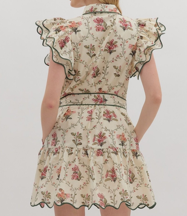 Entro Belted Button Up Floral Mini Dress