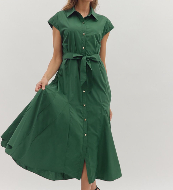 Entro Belted Button Up Midi Dress
