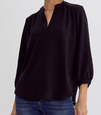 Solid 3/4 Sleeve V-Neck Top