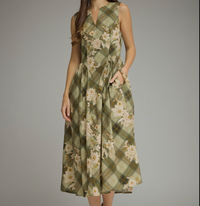 Floral Plaid Sleeveless Midi Dress