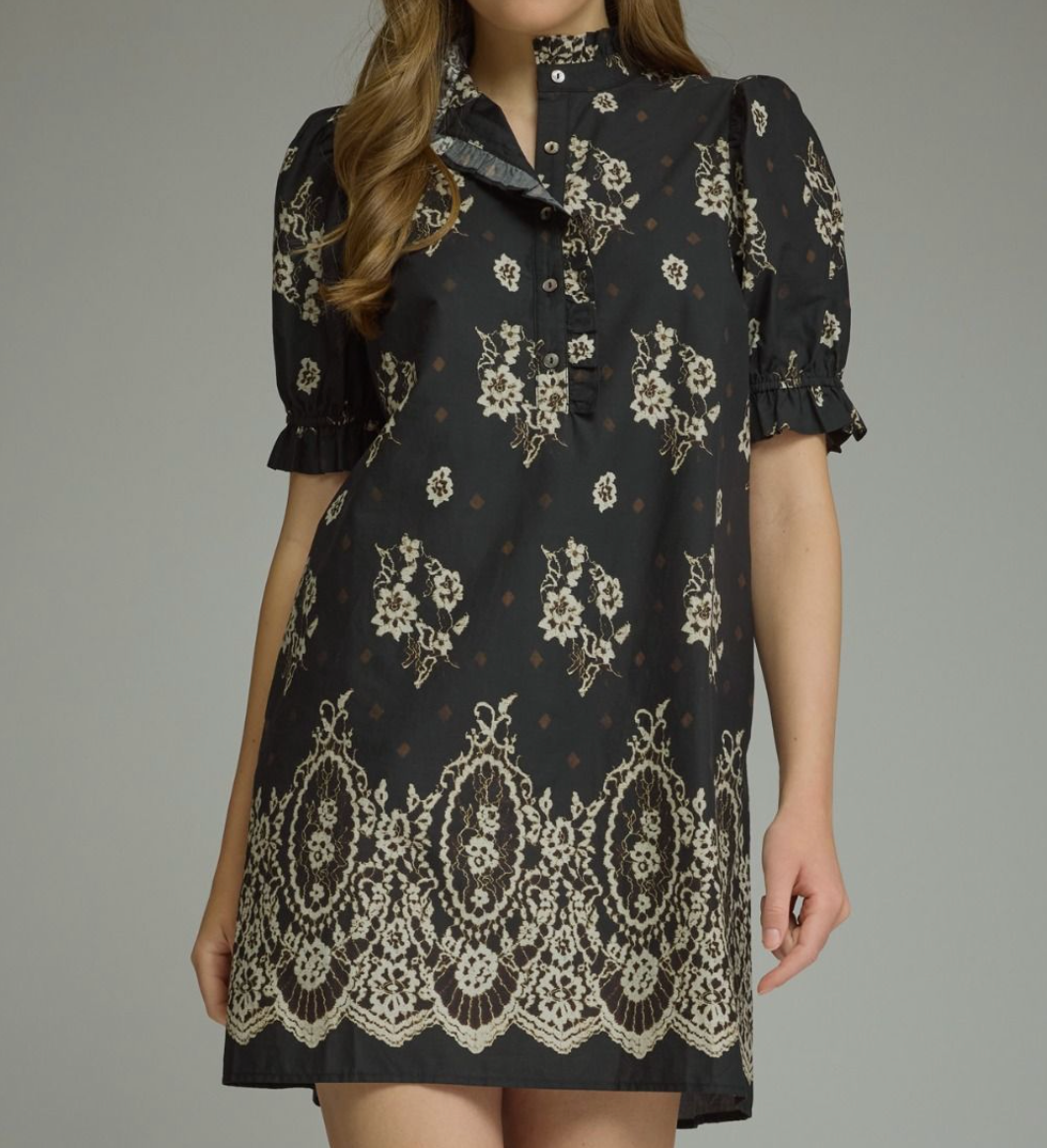 Floral Print Short Puff Sleeve Mini Dress