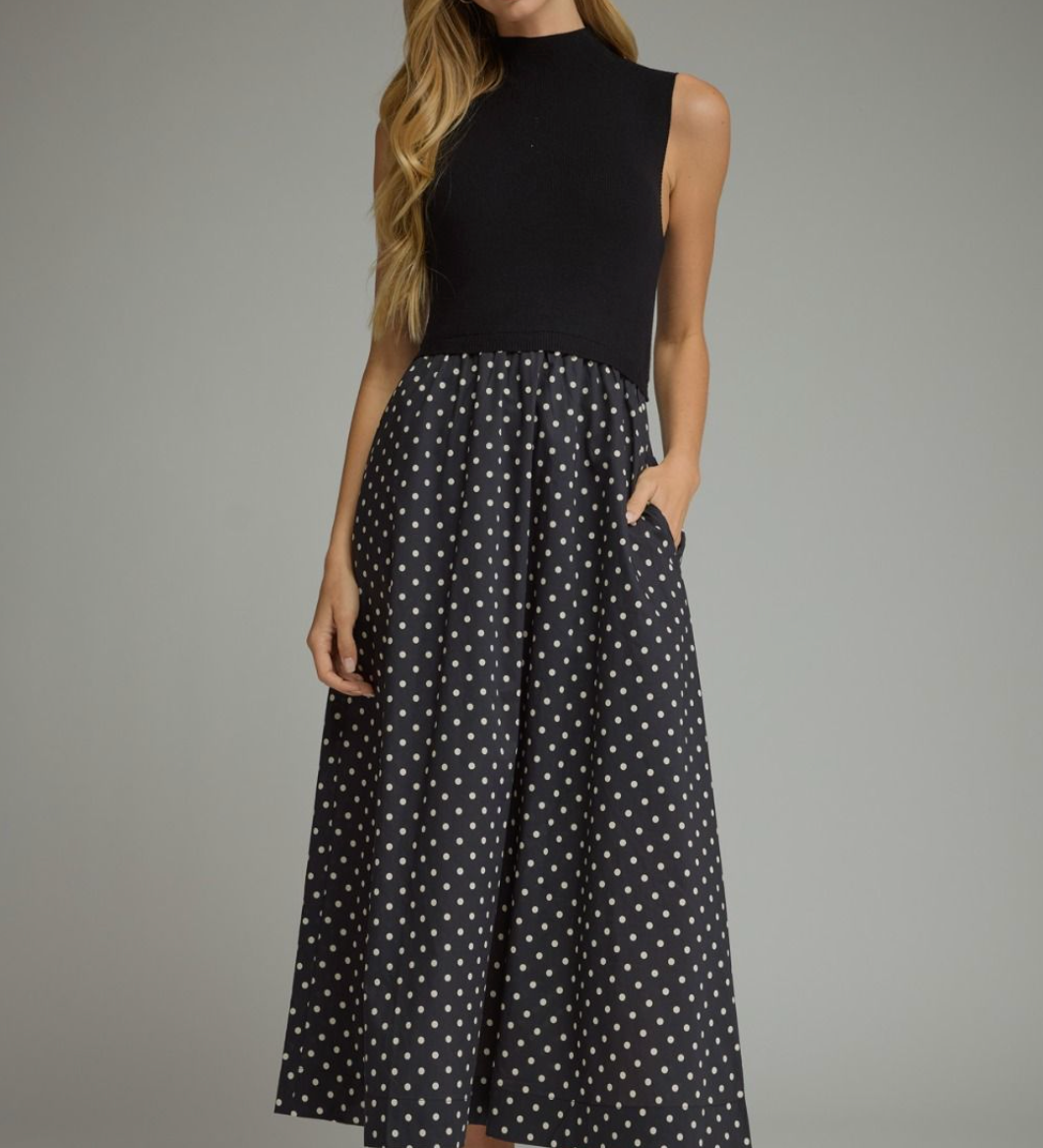 Polka Dot Sleeveless Midi Dress